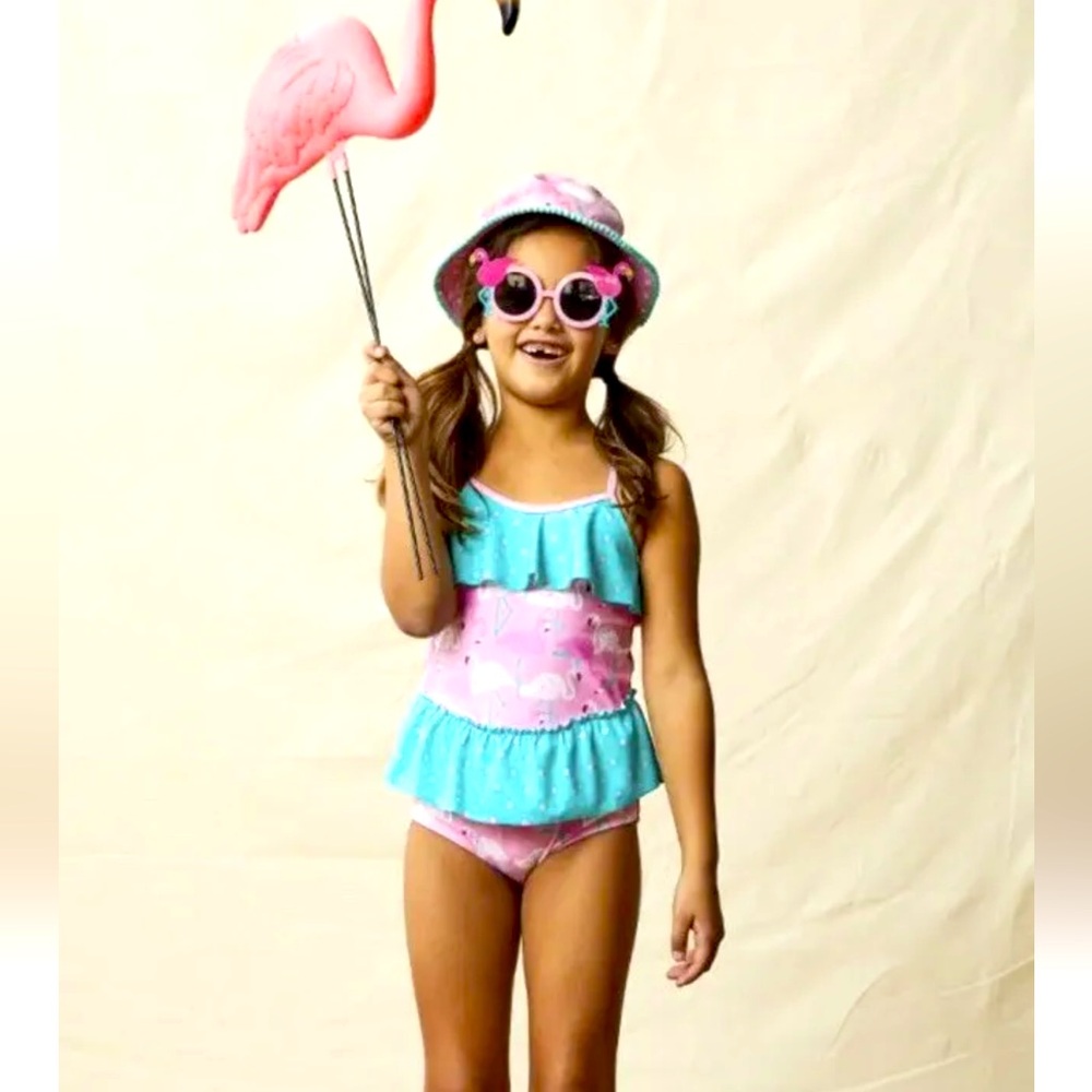 Matilda Jane Girls Island Party‎ One Piece Flamingo Swimsuit Size 6 New